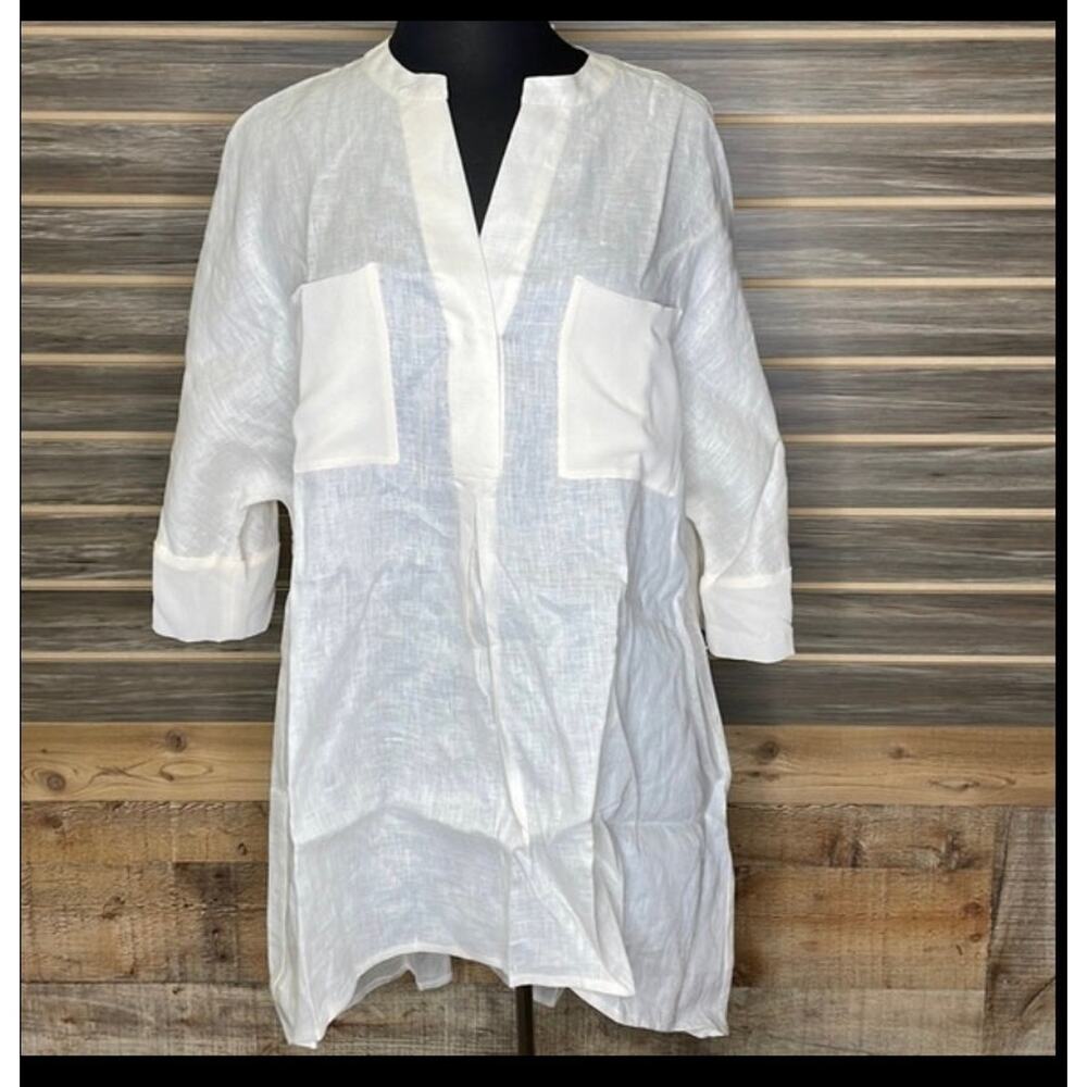 NWT Anne Klein Womens Linen Asymmetric Tunic Top M